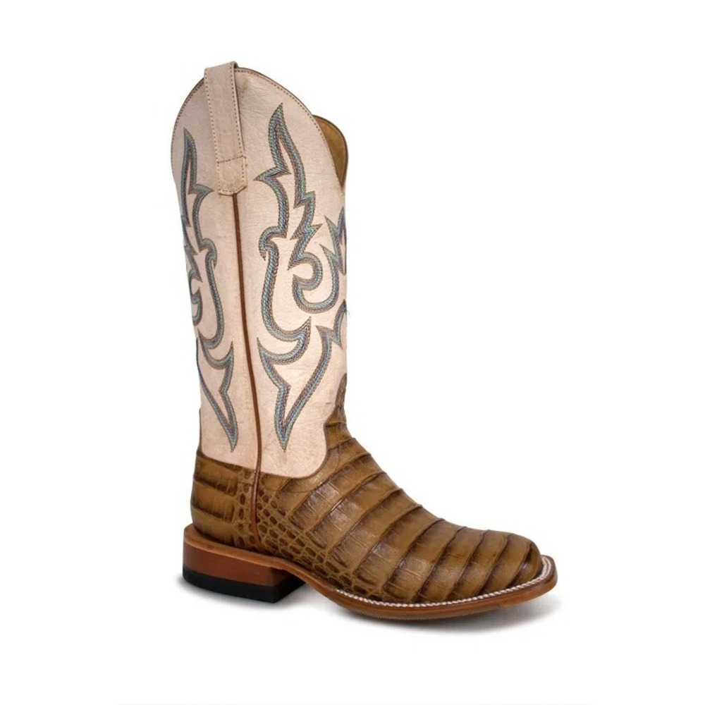 NEW Macie Bean Womens Bleached Bone Leather Slick Rikki Caiman Cowboy Boots 10 M